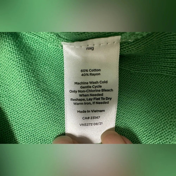 Talbots Women's Girlfriend Cardigan Tipped Par Green Blue Trim Size Small - Picture 7 of 10